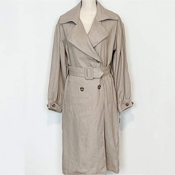 Avec Les Filles 100% Linen Belted Trench Coat Taupe Small NWOT - Picture 4 of 13